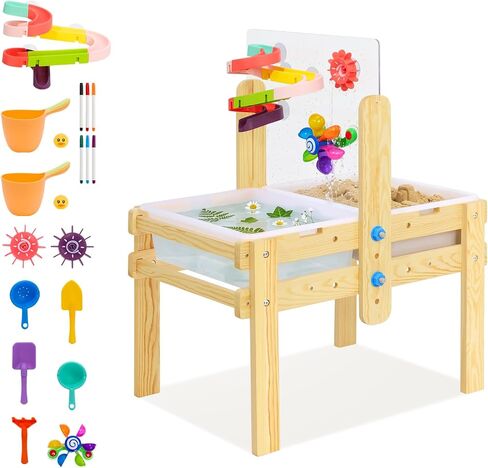 OOOK Wooden Sand and Water Table with 2 Bins, 20 PCS Water Toy Accessories in Kuwait