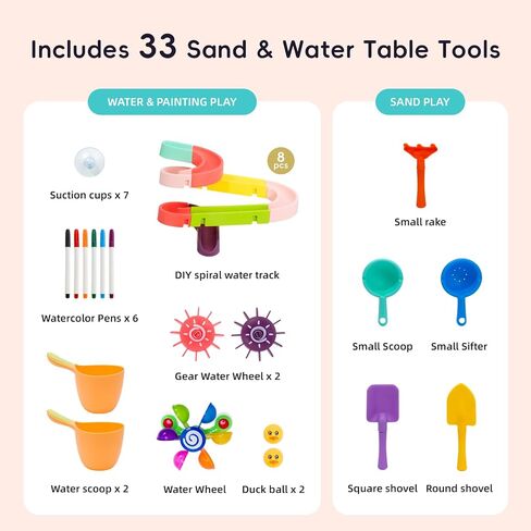 OOOK Wooden Sand and Water Table with 2 Bins, 20 PCS Water Toy Accessories in Kuwait
