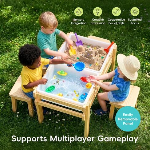 OOOK Wooden Sand and Water Table with 2 Bins, 20 PCS Water Toy Accessories in Kuwait