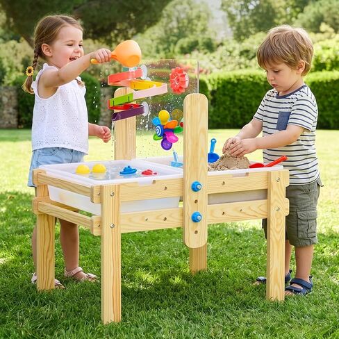OOOK Wooden Sand and Water Table with 2 Bins, 20 PCS Water Toy Accessories in Kuwait