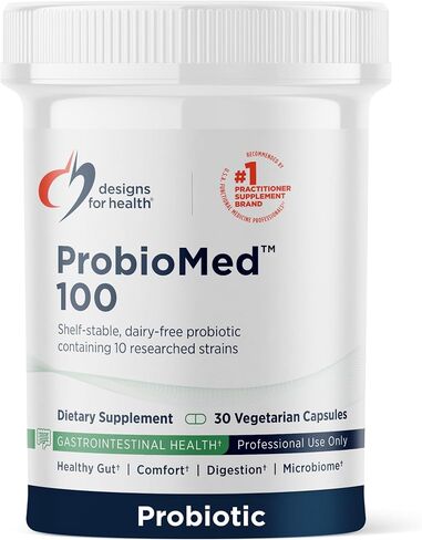 Designs for Health ProbioMed 100 بروبيوتيك لصحة الجهاز الهضمي - 10 سلالات مع Lactobacillus acidophilus Probiotic + Lactobacillus rhamnosus - صحة الأمعاء + مكمل دعم المناعة (30 كبسولة) in Kuwait