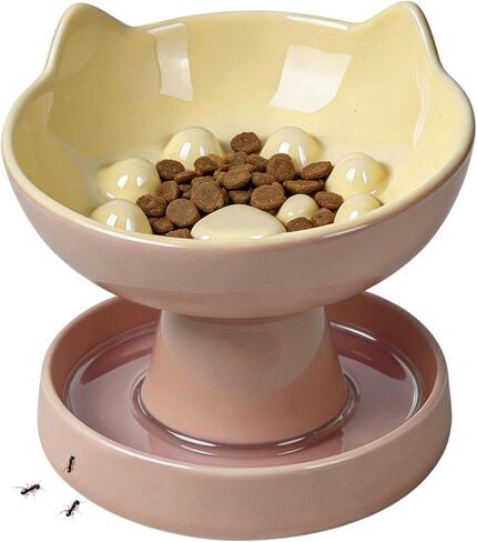 Raised Slow Feeder Cat Bowl, Ceramic 15° Tilted Cat Bowl(White) in Kuwait