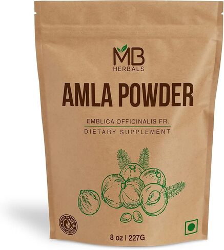 MB Herbals USDA CERTIFIED ORGANIC De-Seeded Amla Powder 8 oz | 0.5 lb | 227g | Amalaki | Wild Amla Berries Powder | Non-GMO | Gluten-Free | No-Preservatives in Kuwait