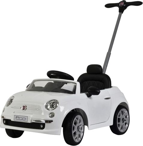 Best Ride On Cars Fiat 500 Push Car, with Stroller, Adjustable Footrest and Handle, Horn, Music, Stable Wheels, For Kids Aged 2-3 Years, 37 x 19 x 12 inches, Large, White in Kuwait