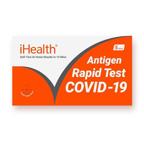 اختبار مستضد iHealth COVID-19 السريع، حزمة واحدة، إجمالي 5 اختبارات، اختبار ذاتي في المنزل معتمد من إدارة الغذاء والدواء الأمريكية (EUA)، نتائج في 15 دقيقة باستخدام مسحة أنف غير جراحية، سهل الاستخدام ولا يسبب أي إزعاج in Kuwait