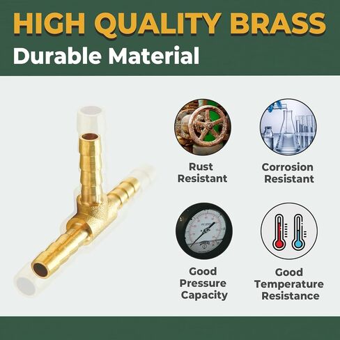 LIONMAX 3 Way Union Barb T Fitting 3 PCS, 5/16" x 5/16" x 5/16" ID Hose Barb, Brass Hose Barb Tee Fittings, with 9 Hose Clamps, for Water/Fuel/Air in Kuwait