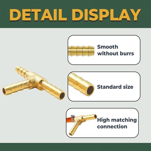 LIONMAX 3 Way Union Barb T Fitting 3 PCS, 5/16" x 5/16" x 5/16" ID Hose Barb, Brass Hose Barb Tee Fittings, with 9 Hose Clamps, for Water/Fuel/Air in Kuwait