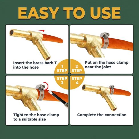 LIONMAX 3 Way Union Barb T Fitting 3 PCS, 5/16" x 5/16" x 5/16" ID Hose Barb, Brass Hose Barb Tee Fittings, with 9 Hose Clamps, for Water/Fuel/Air in Kuwait