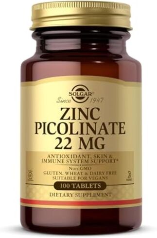 Solgar Zinc Picolinate 22 mg - 100 Tablets, Pack of 3 - Antioxidant, Skin & Immune System Support - Non-GMO, Vegan, Gluten Free, Kosher - 300 Total Servings in Saudi Arabia