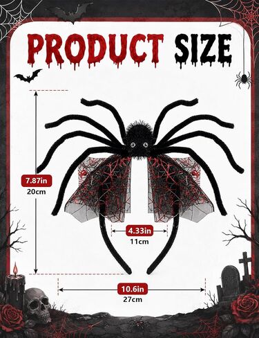 sogiv Halloween Spider Headband for Women Girls, Spooky Black Spider Hairband with Fuzzy Legs and Red Web Wings, Creepy Halloween Costume Accessories for Trick or Treat Party Cosplay Dress Up in Saudi Arabia