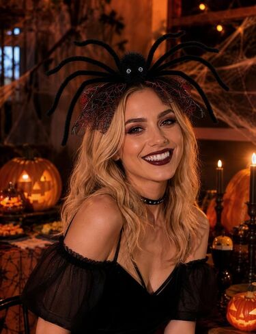 sogiv Halloween Spider Headband for Women Girls, Spooky Black Spider Hairband with Fuzzy Legs and Red Web Wings, Creepy Halloween Costume Accessories for Trick or Treat Party Cosplay Dress Up in Saudi Arabia