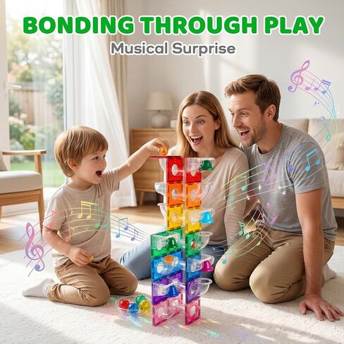 Bmag Magnetic Marble Run Set with Happy Birthday Sound Bell 73Pcs, Designed with Creative Curved Tunnels for STEM Educational Support, Birthday Gift for Boys & Girls Ages 3+ in Kuwait