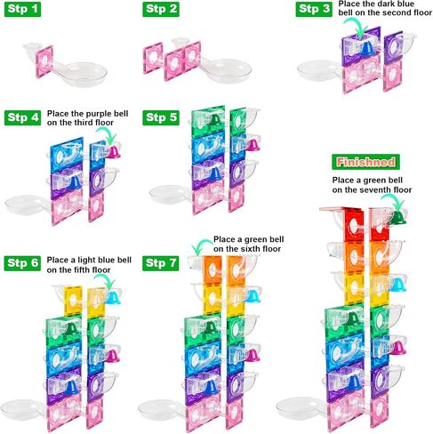 Bmag Magnetic Marble Run Set with Happy Birthday Sound Bell 73Pcs, Designed with Creative Curved Tunnels for STEM Educational Support, Birthday Gift for Boys & Girls Ages 3+ in Kuwait