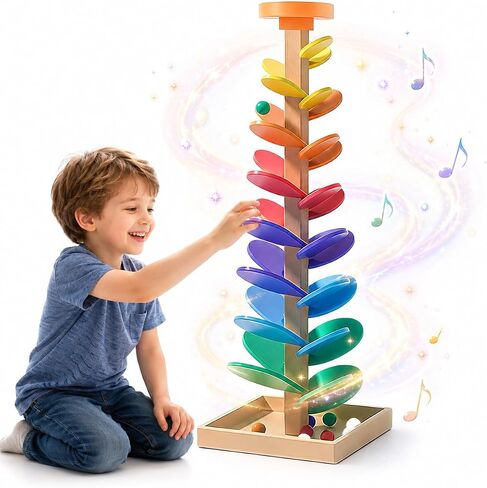 Wooden Marble Run Music Tree: Montessori Toys for Kids 3+ Year Old, Cause and Effect Marble Ball Run Learning Game with 12 Balls, Wood Color Sorting Toys for 4-8 Boys and Girls Birthday in Saudi Arabia