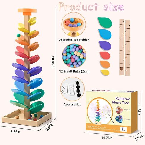 Wooden Marble Run Music Tree: Montessori Toys for Kids 3+ Year Old, Cause and Effect Marble Ball Run Learning Game with 12 Balls, Wood Color Sorting Toys for 4-8 Boys and Girls Birthday in Saudi Arabia