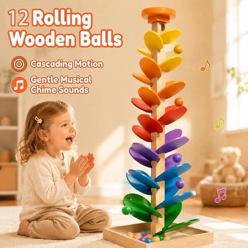 Wooden Marble Run Music Tree: Montessori Toys for Kids 3+ Year Old, Cause and Effect Marble Ball Run Learning Game with 12 Balls, Wood Color Sorting Toys for 4-8 Boys and Girls Birthday in Saudi Arabia