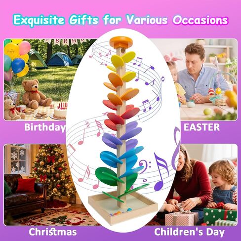 Wooden Marble Run Music Tree: Montessori Toys for Kids 3+ Year Old, Cause and Effect Marble Ball Run Learning Game with 12 Balls, Wood Color Sorting Toys for 4-8 Boys and Girls Birthday in Saudi Arabia
