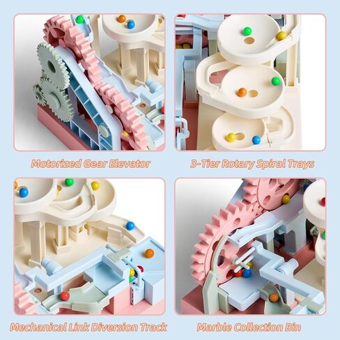 Dollox Marble Run for Kids, Marble Rush Set with Motorized Gear Elevator, Spiral Track and Marbles, 40pcs Building Blocks Construction Toy, STEM Gift for Adults Kids in Kuwait