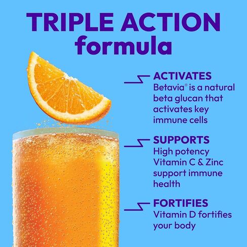 Emergen-C Immune+ Triple Action Immune Support Powder, BetaVia (R), 1000mg Vitamin C, B Vitamins, Vitamin D and Antioxidants, Super Orange – 30 Count (Pack of 1) in Kuwait