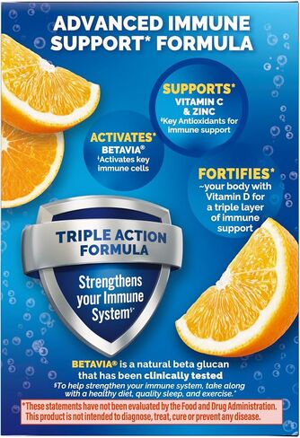 Emergen-C Immune+ Triple Action Immune Support Powder, BetaVia (R), 1000mg Vitamin C, B Vitamins, Vitamin D and Antioxidants, Super Orange – 30 Count (Pack of 1) in Kuwait