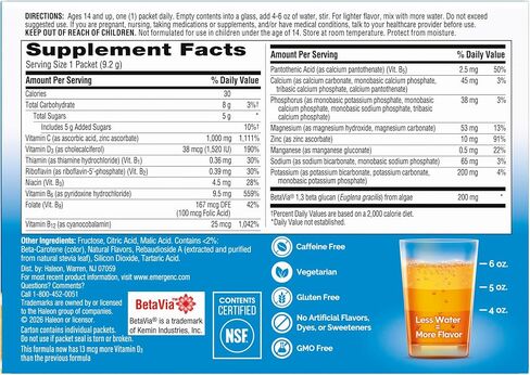 Emergen-C Immune+ Triple Action Immune Support Powder, BetaVia (R), 1000mg Vitamin C, B Vitamins, Vitamin D and Antioxidants, Super Orange – 30 Count (Pack of 1) in Kuwait