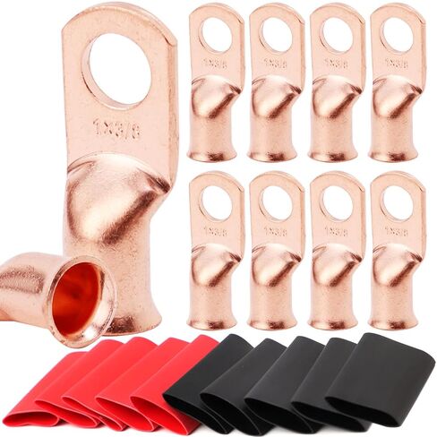 TKDMR 10pcs 2 AWG-5/16" Battery Lugs,Copper Wire Lugs,Heavy Duty Battery Cable Ends,Tubular Ring Terminals,AWG Crimp Wire Ring Lugs,Battery Terminal Connectors with 3:1 Heat Shrink Tubing in Saudi Arabia