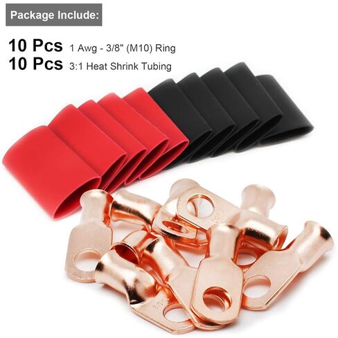 TKDMR 10pcs 2 AWG-5/16" Battery Lugs,Copper Wire Lugs,Heavy Duty Battery Cable Ends,Tubular Ring Terminals,AWG Crimp Wire Ring Lugs,Battery Terminal Connectors with 3:1 Heat Shrink Tubing in Saudi Arabia