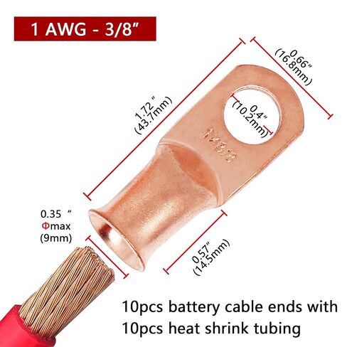 TKDMR 10pcs 2 AWG-5/16" Battery Lugs,Copper Wire Lugs,Heavy Duty Battery Cable Ends,Tubular Ring Terminals,AWG Crimp Wire Ring Lugs,Battery Terminal Connectors with 3:1 Heat Shrink Tubing in Saudi Arabia