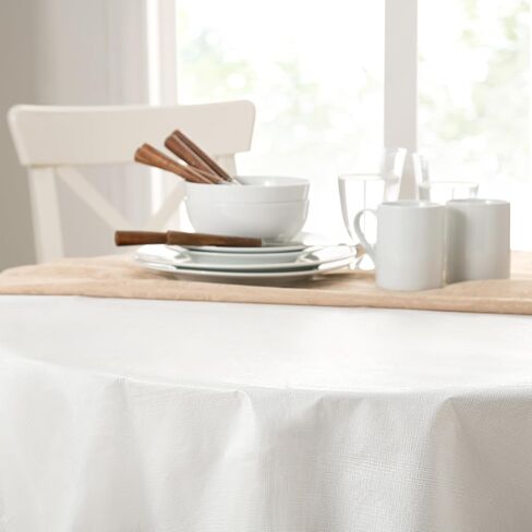 واقي وسادة طاولة فاخر عالي التحمل من Elrene Home Fashions بظهر مبطن من الفلانيل، مقاس 52 بوصة × 90 بوصة، أبيض in Kuwait