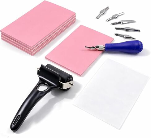 Linocut Kit for Printmaking with 5 Soft Blocks & Built-in Cutter in Kuwait