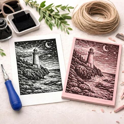 Linocut Kit for Printmaking with 5 Soft Blocks & Built-in Cutter in Kuwait