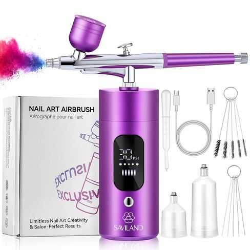 SAVILAND Airbrush for Nails 30PSI LCD Display Nail Airbrush Machine Purple in Saudi Arabia