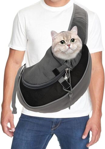 Pet Sling Carrier, Mesh Adjustable Pet Sling Carrier Zipper Pocket Breathable Hand Free for Small Medium Dogs Cats Outdoor Travel (up to 5 pounds) in Kuwait