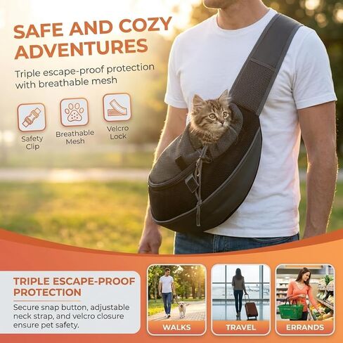Pet Sling Carrier, Mesh Adjustable Pet Sling Carrier Zipper Pocket Breathable Hand Free for Small Medium Dogs Cats Outdoor Travel (up to 5 pounds) in Kuwait
