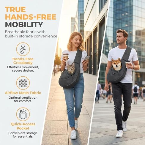 Pet Sling Carrier, Mesh Adjustable Pet Sling Carrier Zipper Pocket Breathable Hand Free for Small Medium Dogs Cats Outdoor Travel (up to 5 pounds) in Kuwait