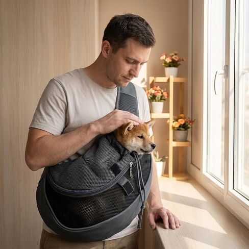 Pet Sling Carrier, Mesh Adjustable Pet Sling Carrier Zipper Pocket Breathable Hand Free for Small Medium Dogs Cats Outdoor Travel (up to 5 pounds) in Kuwait