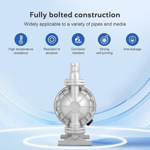 Air Operated Double Diaphragm Pump 1/2 inch Inlet Pneumatic Waste Oil Transfer Pump for Chemical QBK-15 10 GPM Dual Diaphram Polypropylene Nitrile Rubber by Stainless Steel Plastic Max 100 PSI in Kuwait