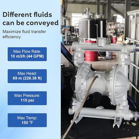 Air Operated Double Diaphragm Pump 1/2 inch Inlet Pneumatic Waste Oil Transfer Pump for Chemical QBK-15 10 GPM Dual Diaphram Polypropylene Nitrile Rubber by Stainless Steel Plastic Max 100 PSI in Kuwait