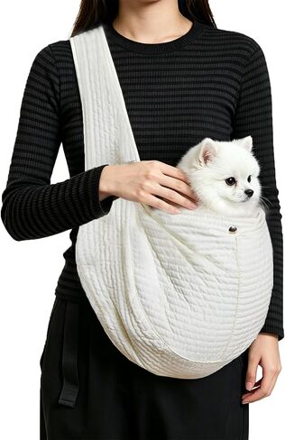 Small Dog Carrier Sling,Dog Slings for Small Dogs,Hand Free Dog Carrier Cat Sling for Outdoor Traveling Subway (Blue Flower Adjustable) in Kuwait