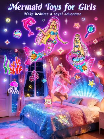 Little Mermaid Toys, 15 Soothing Sounds+18 Films+378 Colors Kids Night Light Projector, 360°+Remote+Cordless+Pink Mermaid Birthday Gifts for Girls, Princess Toys Princess Room Decor[Dreamy Packaging] in Kuwait