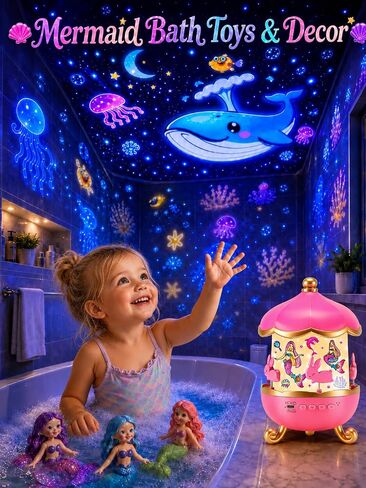 Little Mermaid Toys, 15 Soothing Sounds+18 Films+378 Colors Kids Night Light Projector, 360°+Remote+Cordless+Pink Mermaid Birthday Gifts for Girls, Princess Toys Princess Room Decor[Dreamy Packaging] in Kuwait