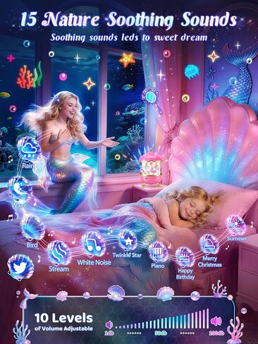Little Mermaid Toys, 15 Soothing Sounds+18 Films+378 Colors Kids Night Light Projector, 360°+Remote+Cordless+Pink Mermaid Birthday Gifts for Girls, Princess Toys Princess Room Decor[Dreamy Packaging] in Kuwait