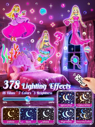Little Mermaid Toys, 15 Soothing Sounds+18 Films+378 Colors Kids Night Light Projector, 360°+Remote+Cordless+Pink Mermaid Birthday Gifts for Girls, Princess Toys Princess Room Decor[Dreamy Packaging] in Kuwait