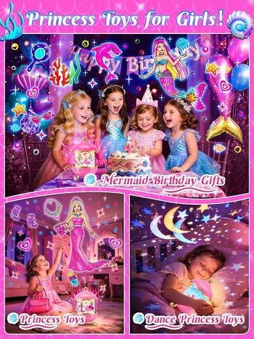Little Mermaid Toys, 15 Soothing Sounds+18 Films+378 Colors Kids Night Light Projector, 360°+Remote+Cordless+Pink Mermaid Birthday Gifts for Girls, Princess Toys Princess Room Decor[Dreamy Packaging] in Kuwait