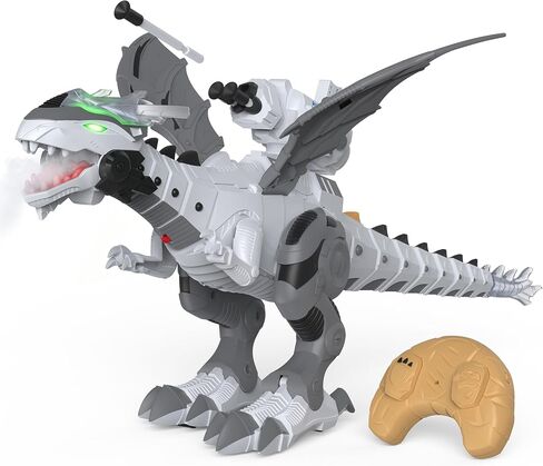Remote Control Robot Dinosaur Toy with Mist Spray & Roaring Sound, 2.4Ghz Mech Dino Walking RC Toys with Manual Dart Launcher, Cool Best Gifts for Boys Girls Ages 3 4 5 6 7 8 (White) in Kuwait
