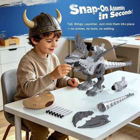 Remote Control Robot Dinosaur Toy with Mist Spray & Roaring Sound, 2.4Ghz Mech Dino Walking RC Toys with Manual Dart Launcher, Cool Best Gifts for Boys Girls Ages 3 4 5 6 7 8 (White) in Kuwait