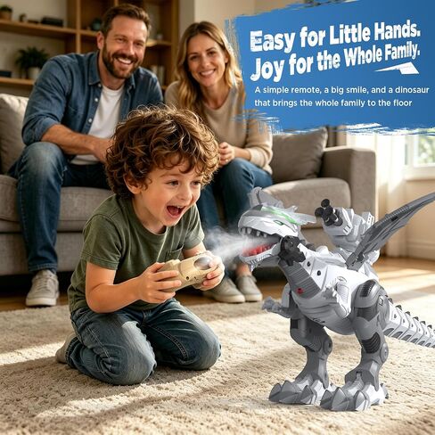 Remote Control Robot Dinosaur Toy with Mist Spray & Roaring Sound, 2.4Ghz Mech Dino Walking RC Toys with Manual Dart Launcher, Cool Best Gifts for Boys Girls Ages 3 4 5 6 7 8 (White) in Kuwait