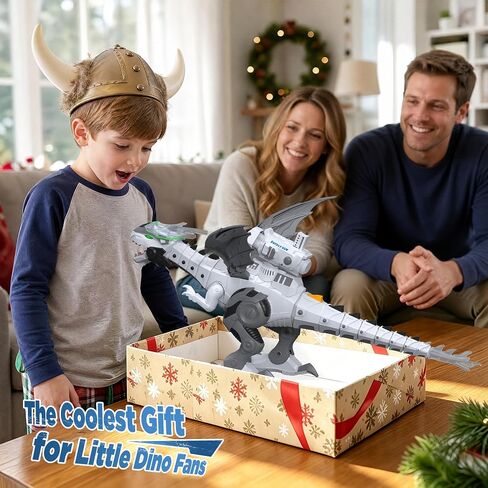 Remote Control Robot Dinosaur Toy with Mist Spray & Roaring Sound, 2.4Ghz Mech Dino Walking RC Toys with Manual Dart Launcher, Cool Best Gifts for Boys Girls Ages 3 4 5 6 7 8 (White) in Kuwait