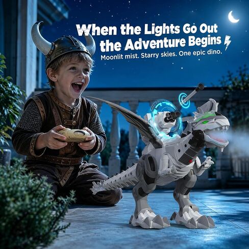 Remote Control Robot Dinosaur Toy with Mist Spray & Roaring Sound, 2.4Ghz Mech Dino Walking RC Toys with Manual Dart Launcher, Cool Best Gifts for Boys Girls Ages 3 4 5 6 7 8 (White) in Kuwait