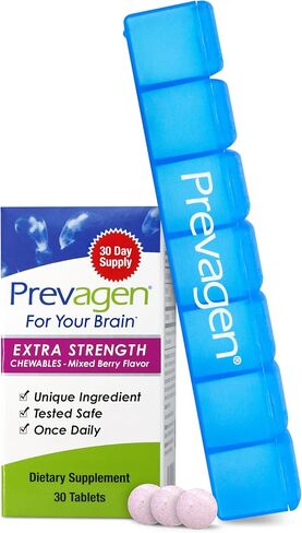 Prevagen Improves Memory - Extra Strength 20mg, 30 Chewables |Mixed Berry| with Apoaequorin & Vitamin D & Prevagen 7-Day Pill Minder | Brain Supplement for Better Brain Health in Saudi Arabia